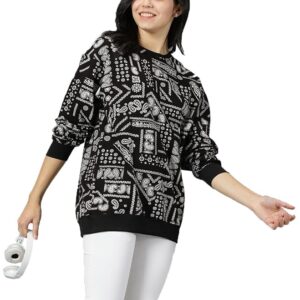 RodZen Oversized | Loose Fit |Full Sleeves Cotton Loopnet Round Neck T-Shirt for Womens/Girls