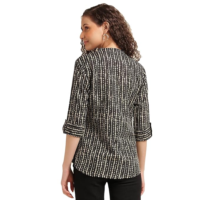NAINVISH Tops for Women Printed Shirt Top for Women | Tops for Women Stylish Latest | Office Wear Tops for Women | Cotton Blend Tops for Women | Mandarin Collar Top - Image 4