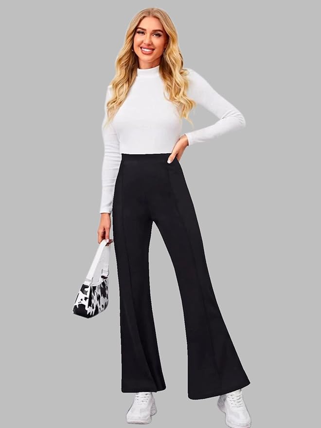 Dream Beauty Fashion Women's Bell Bottom High Waist Trouser, Elastic Flared Bootcut Pants, Stretchy Parallel Leg for Casual Office Work wear (Dhoni 4)