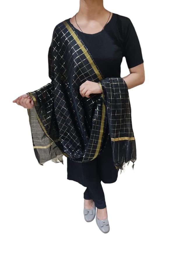Women's Art Silk Check Dupatta - Image 4
