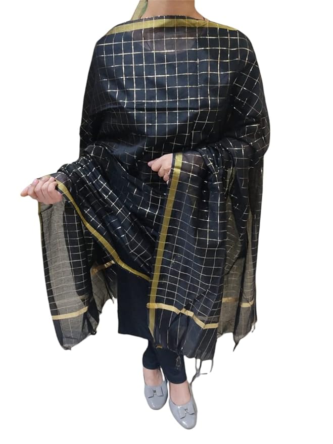 Women's Art Silk Check Dupatta - Image 3