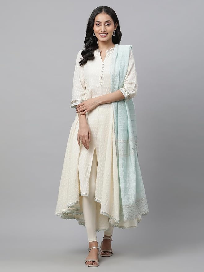 Off-White Pure Cotton Asymmetrical Kurta - Image 5