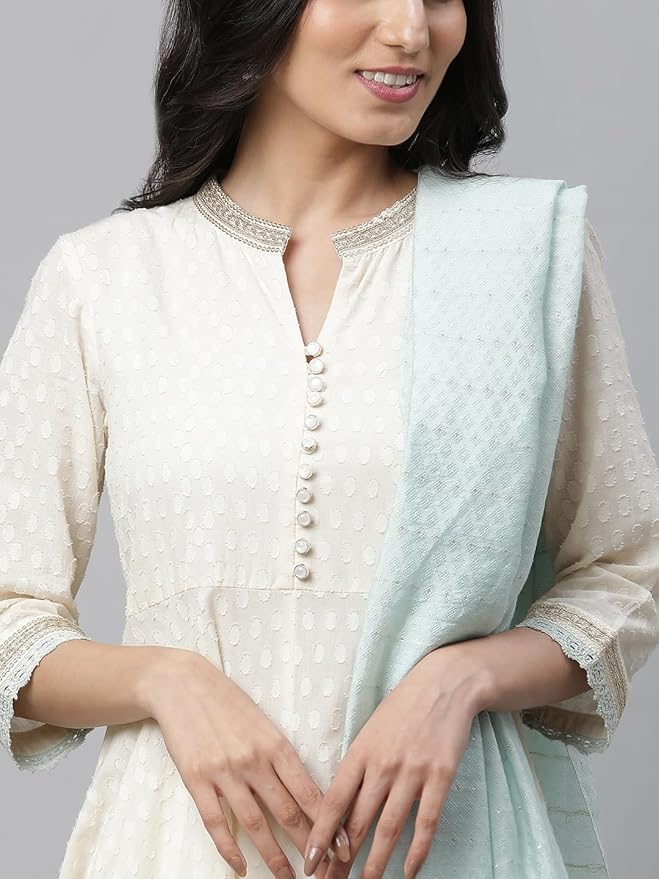 Off-White Pure Cotton Asymmetrical Kurta - Image 4